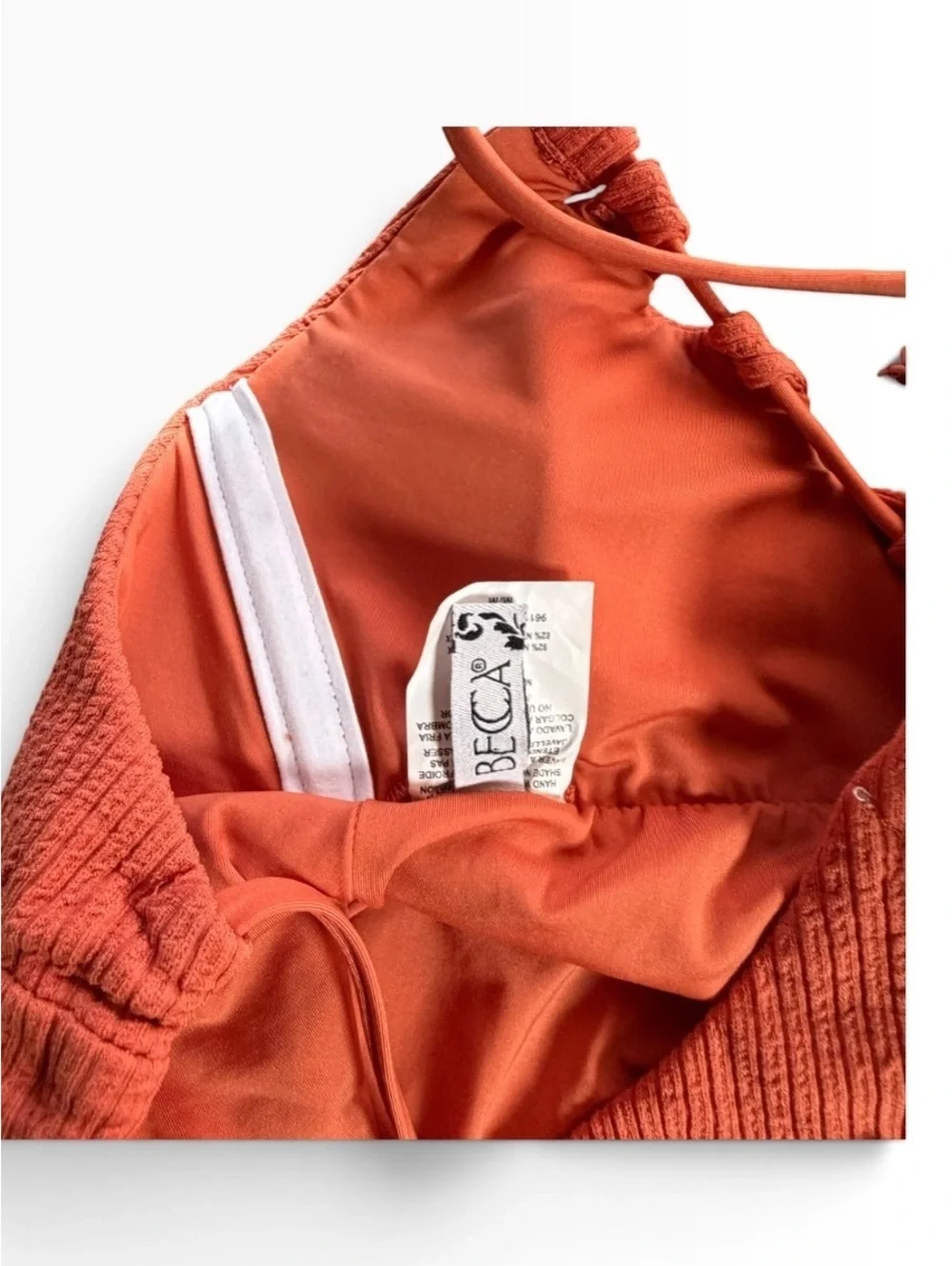 BECCA cut out textured tie back One Piece swimsuit rust orange size M $138 New